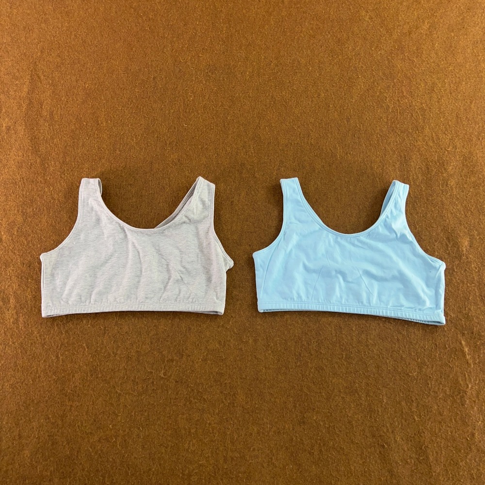Fruit of the Loom Womens 40 Gray Blue Cotton Stretch Scoop Neck Sports Bras 2pk